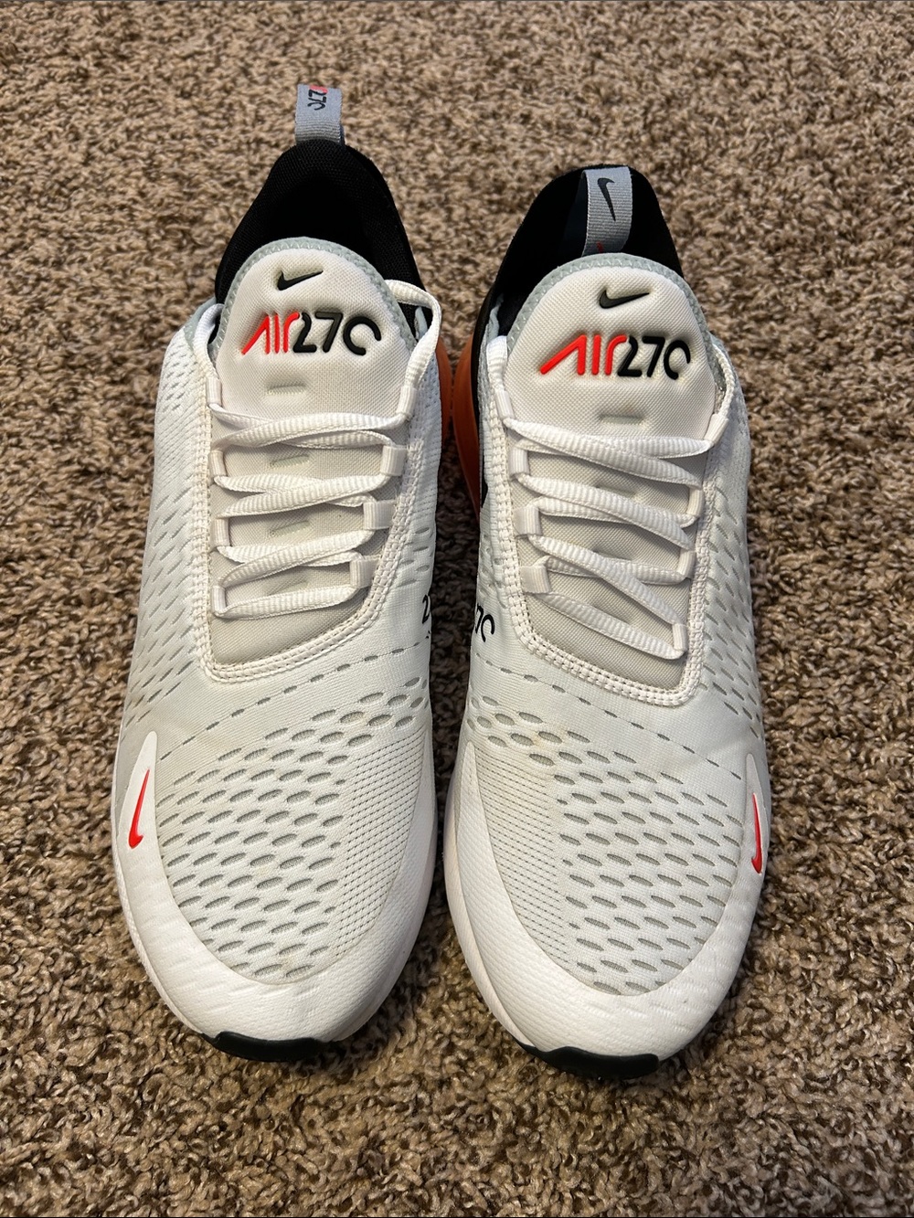Nike Air Max 270 Men's White with Black and Orange/Red Accents